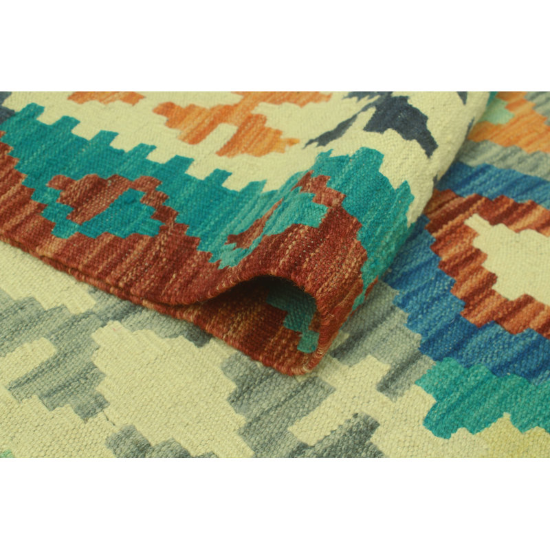 Union Rustic Bousson Handmade Flatweave Wool Rust Green/Blue/Orange Rug